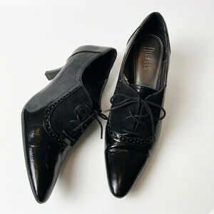 Vintage Nickels Black Oxford Heels – Patent & Suede Wingtip – Size 8.5M